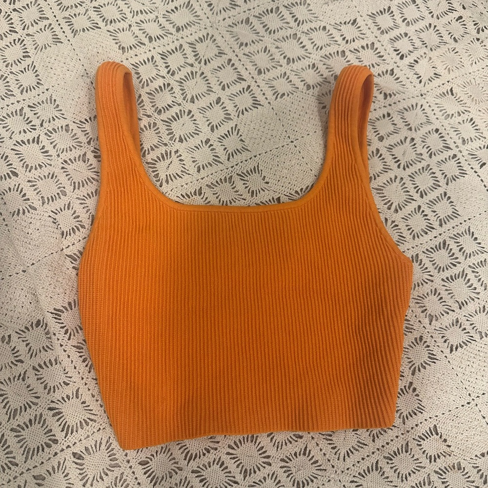 Aritzia Babaton Sculpt Knit Squareneck Cropped Tank- Orange